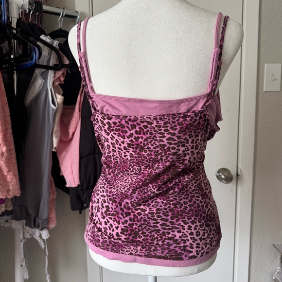 Leopard Pink Y2K Mcbling Women’s XL Stretch Animal Print 2000s Camisole - Picture 4 of 6